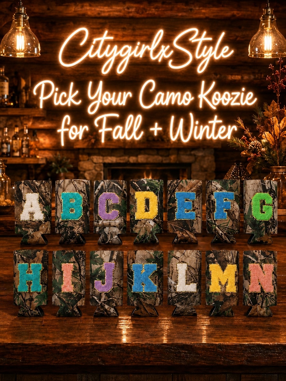 Camo Koozie - Custom Letter Design (Multiple Colors) - Picture 1 of 1